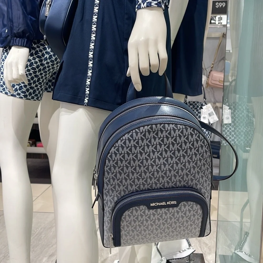 MICHAEL KORS Jaycee Medium Ombré Signature Logo Zip Pocket Backpack Navy NWT